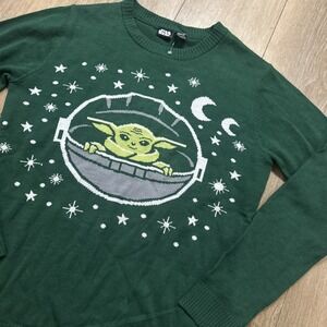 Star Wars The Mandalorian The Child Sweater Green Holiday Medium Stars